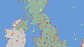 Temperatura w Wielkiej Brytanii w poniedziałek o godz. 16 (wetteronline.de)