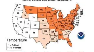 Temperatury w USA od grudnia 2011 do lutego 2012 (NOAA)