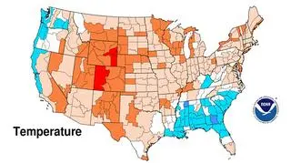 Temperatury w USA w okresie od czerwca do sierpnia (NOAA)