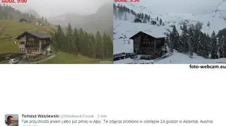 Tomasz Wasilewski informuje o śniegu na Twitterze