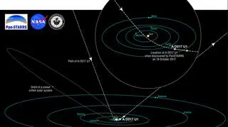 Trajektoria lotu A / 2017 U1 (NASA/Brooks Bays / SOEST Publication Services / UH Institute for Astronomy)