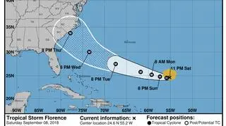 Trasa burzy tropikalnej Florence (NOAA, NHC)