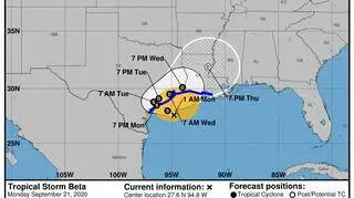 Trasa przebiegu burzy tropikalnej Beta (NHC, NOAA)