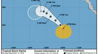 Trasa przebiegu burzy tropikalnej Karina (NHC, NOAA)