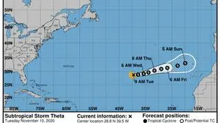 Trasa przebiegu burzy tropikalnej Theta (NHC, NOAA)
