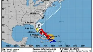 Trasa przebiegu huraganu Isaias (NHC, NOAA)
