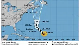 Trasa przebiegu huraganu Teddy (NHC, NOAA)
