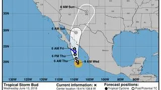 Trasa przemieszczania się burzy tropikalnej Bud (NHC NOAA)