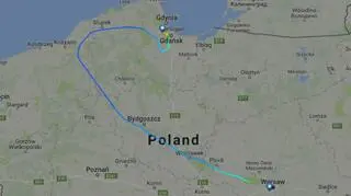 Trasa samolotu Warszawa-Gdańsk