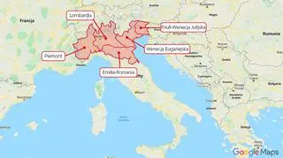 W regionach Lombardia, Wenecja Euganejska, Piemont, Emilia-Romania oraz Friuli-Wenecja Julijska lokalne władze zdecydowały o zamknięciu od szkół i uniwersytetów (Google Maps/tvn24