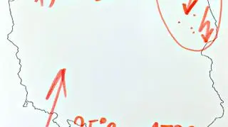 Wartości temperatury w poniedziałek i lokalizacja burz