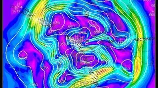 Widoczne nad Europą i Ameryką centra wirów polarnych (według modelu GFS/Unisys Weather)