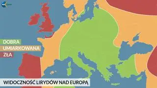 Widoczność lirydów nad Europą (TVN Meteo za AccuWeather)
