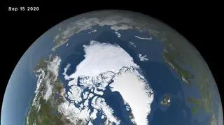 Wizualizacja Oceanu Arktycznego w dniu 15 września 2020 roku (NASA's Scientific Visualization Studio)