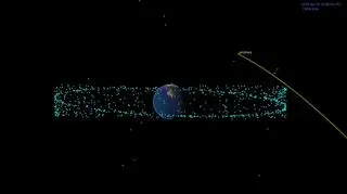 Wizualizacja przelotu obok Ziemi 13 kwietnia 2029 (NASA/JPL-Caltech)