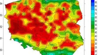Wskaźnik wilgotności gleby 17 kwietnia, warstwa 0-7 centymetrów (stopsuszy.imgw.pl)