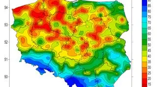 Wskaźnik wilgotności gleby 21 sierpnia, warstwa 0-7 centymetrów (IMGW)