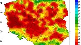 Wskaźnik wilgotności gleby w warstwie 0-7 centymetrów 22 maja 2020 roku (IMGW)