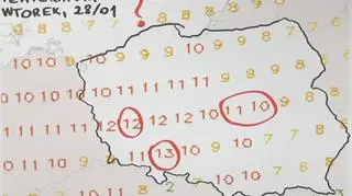 Wstępna prognoza temperatury na wtorek 28 stycznia