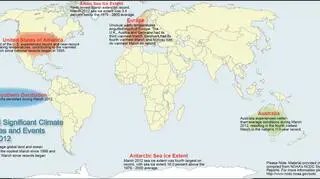 Wybrane anomalia klimatyczne w marcu 2012 r. (NOAA)