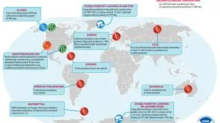 Wybrane anomalie klimatyczne i wydarzenia w lutym 2020 roku (NOAA za tvnmeteo.pl)