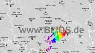Wyładowania atmosferyczne między 12.45-14.45 / blids.de