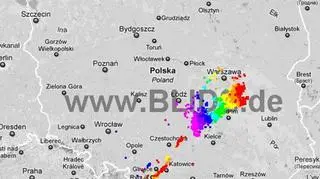 Wyładowania atmosferyczne między 13.45-15.45 / blids.de
