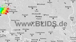 Wyładowania atmosferyczne na terenie Polski w godz. 14.55 - 16.45 (blids.de)