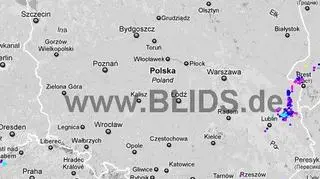 Wyładowania atmosferyczne na terenie Polski w godz.19:15-21:15(bilds.de)