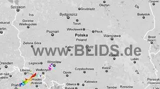 Wyładowania atmosferyczne na terenie Polski w godz. 6.30 - 8.30 (blids.de)