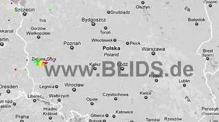 Wyładowania atmosferyczne na terenie Polski w godz. 6 - 8 (blids.de)