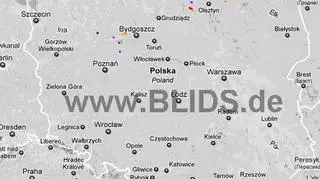 Wyładowania atmosferyczne nad Polską w godz. 12.00 - 14.00