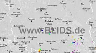 Wyładowania atmosferyczne nad Polską w godz. 19.00 - 21.00