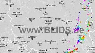 Wyładowania atmosferyczne nad Polską w godz. 19.00 - 21.00