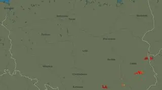 Wyładowania atmosferyczne nad Polską w poniedziałek (blitzortung