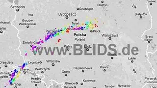 Wyładowania atmosferyczne nad Polską z godziny 10.15-12.15