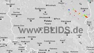 Wyładowania atmosferyczne nad Polską z godziny 14.15 - 16.15