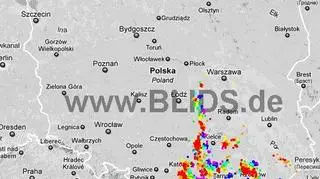 Wyładowania atmosferyczne nad Polską z godziny 15.30-17.30