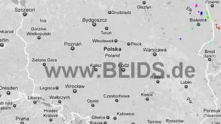 Wyładowania atmosferyczne nad Polską z godziny 15