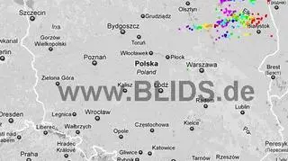 Wyładowania atmosferyczne nad Polską z godziny 18.45 - 20.45