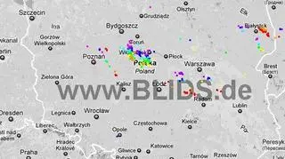 Wyładowania atmosferyczne w godz. 14.30-16.30 (blids.de)