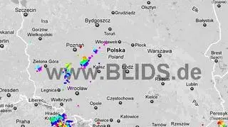 Wyładowania atmosferyczne w kraju, godz. 19.00-21.00 (blids.de)