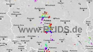 Wyładowania atmosferyczne w Polsce godz. 16.45 -18.45