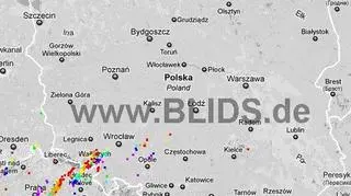 Wyładowania atmosferyczne w Polsce, godz. 19:30-21:30 (blids.de)