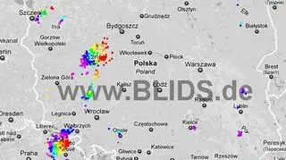 Wyładowania atmosferyczne w Polsce stan na godz.18.00-20.00