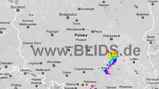 Wyładowania atmosferyczne w Polsce stan na godz.18.15-20.15