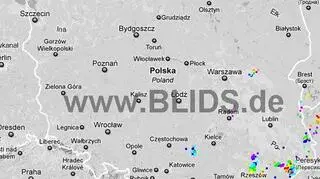 Wyładowania atmosferyczne w Polsce. Stan na godzinę 17.45-19.45