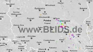 Wyładowania atmosferyczne w Polsce w godz, 13.00-15.00