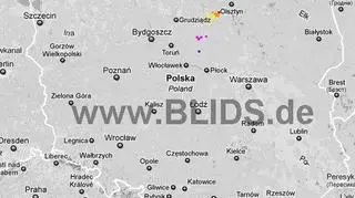 Wyładowania atmosferyczne w Polsce z godz.19.15 - 21.15