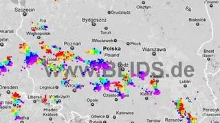 Wyładowania atmosferyczne w Polsce z godz. 19.30 - 21.30